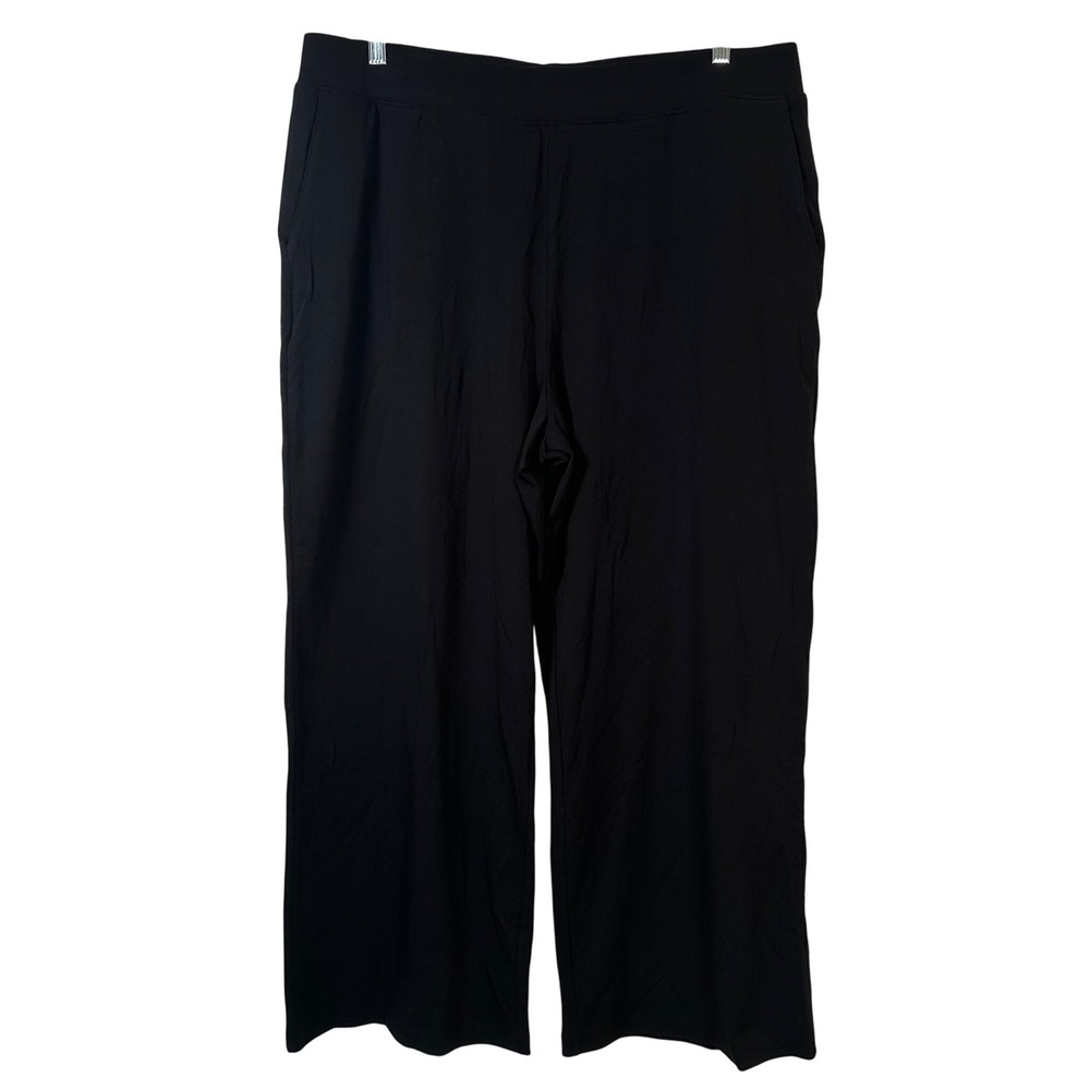 Lands End Black Wide Leg Cropped Knit Pants XL 18 High Rise Cotton Modal Stretch
